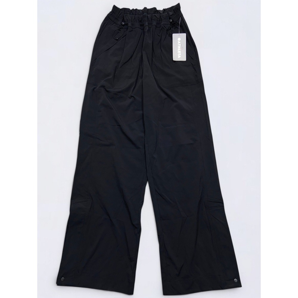 Athleta Trekkie Parachute Pants Women's L/T Black Wide Leg Zip Snap Hem NWT